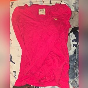 Hollister Red Fitted Long Sleeve Polo Tee